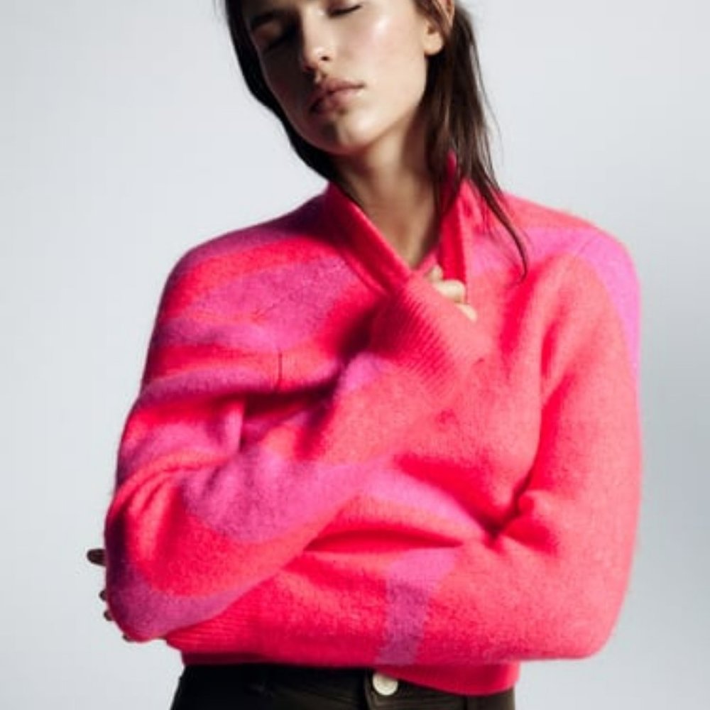 Zara jacquard sweater, bright pink